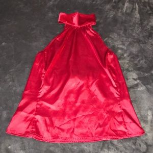 red silky top